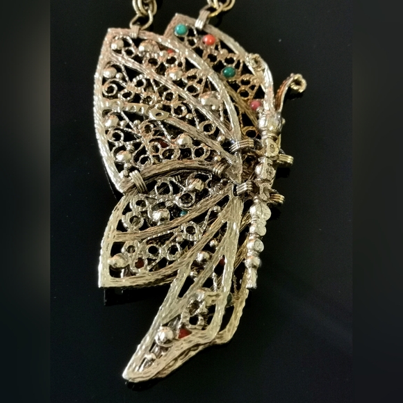 Rare JULIANA DELIZZA & ELSTER DEC Giant Butterfly Pendant Necklace Glass - Picture 11 of 11